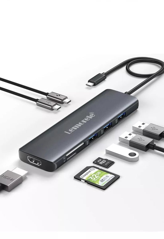 Lemorele USB C Hub 8-in-1 Adapter, USB-C Hub with 4K HDMI Output, 100W Power Delivery