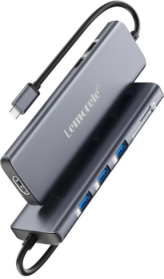 Lemorele USB C Hub 8-in-1 Adapter, USB-C Hub with 4K HDMI Output, 100W Power Delivery